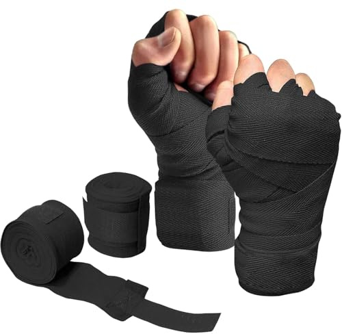 YNR Involucri per Mani da Boxe, Bende Con Chiusura Extra Larga, Protezione da Pugno per Uomini Donne e Bambini, Ideali per MMA, Allenamento Palestra Fitness (Nero)