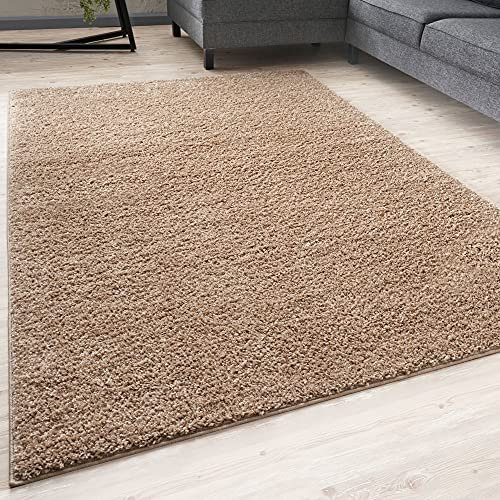 THE RUGS Living Room Rug - Shaggy Soft And Elegant Carpets For The Bedrooms And Kitchen, Easy To Clean, Many Different Sizes (120x170 cm, Beige)