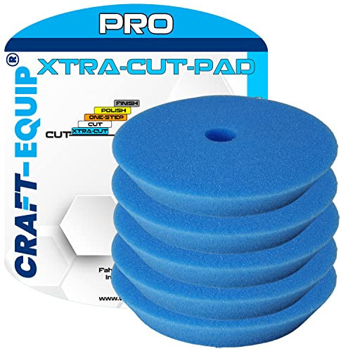 5er Sparpack Craft-Equip PRO Polierschwamm Polierpad mit Klettverschluss Made IN EU (5er Sparpack 150mm DA Polierschwamm Xtra-Cut BLAU)
