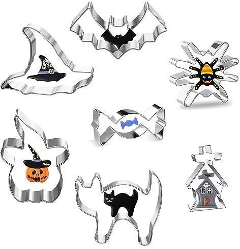 Juego de cuchillos para galletas de Halloween, cuchillo para galletas de acero inoxidable de 7 piezas, herramientas para hornear galletas DIY, cuchillo para galletas de pan dulce para niños