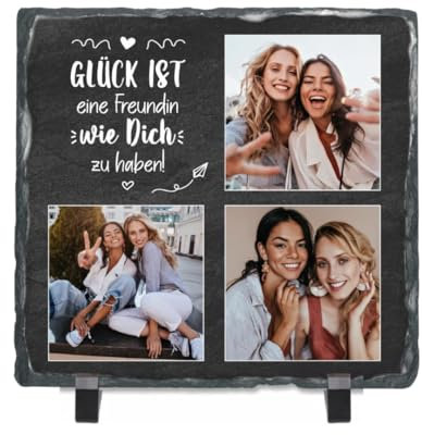 Geschenke.de Schiefertafel mit Spruch Glück ist eine Freundin wie Dich zu haben zum Aufstellen, Personalisiertes Geschenk für Freunde 3 Fotos, Dekoration für Valentinstag, Geburtstag & Weihnachten