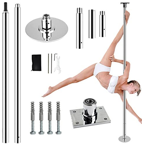PRIOR FITNESS Pole Dance Pole, Professionelle Tanzstange, Durchmesser 45 mm, Höhe 2235 mm bis 2700 mm, 2 Modi: Rotation/Statisch, gelochte obere Platte für Stabilität und Sicherheit