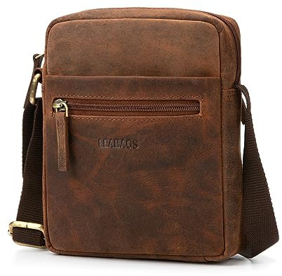 LEABAGS Leder kleine Umhängetasche Herren I Messenger Bag mit Schultergurt I Schultertasche I Herren Reisetasche I Tragetasche I Handtasche I Handytasche I Leder handgefertigt I Vintage Rotbraun