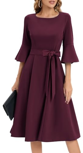 Women's Cocktail Dress A Line Tea Party Midi Graduation Dresses Church Wedding Formal Prom Clothing Burgundy M