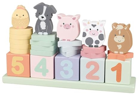 Orange Tree Toys Farm Animals Counting Stacking Toy - Wooden Stacking Toys for 1 Year Olds, Animal Stacking Rings - Educational Montessori Toddler Toys, Early Development & Activity Wooden Toys