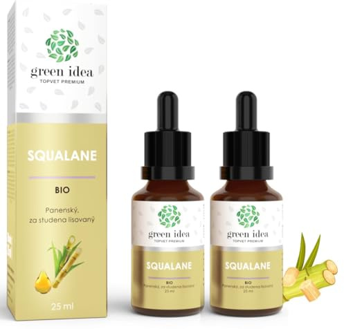 Green idea - Huile de Soin Squalane 100% Pure Végétale - Huile Sèche Antioxydante, Protectrice pour le Visage, sous les Yeux, les Cheveux 2 x 25 ml