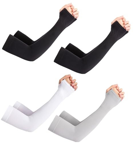 Lot de 4 paires de manchons de bras de jeu, de volleyball, de volley-ball, anti-UV, respirants, chaudes, droites, convient pour les sports pour garçons et filles (noir/blanc/gris), Blanc., 20*15