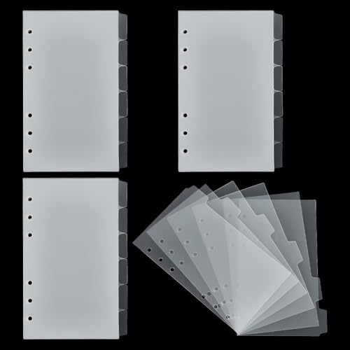 FINGERINSPIRE 4 uppsättningar A6 flikar mapp 17,1 x 10,4 cm transparent mapp med 6 flikar ring vertikal plastdelar matt receptkortdelare för planerare lösa bladmappar (24 delar)