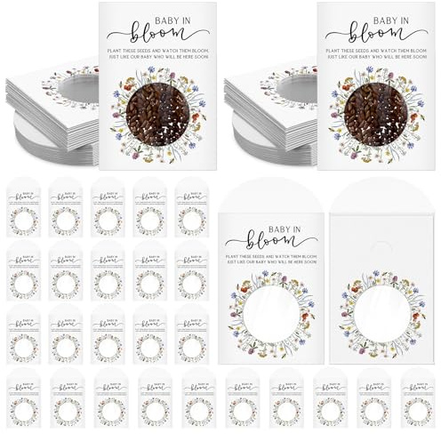 Fumete 100 Pack Classic Style Baby in Bloom Baby Shower Favors Baby in Bloom Seed Packets Wildflower Seeds Party Favor with Window Envelopes Resealable Organizer Storage Bag for Gender Reveal Party
