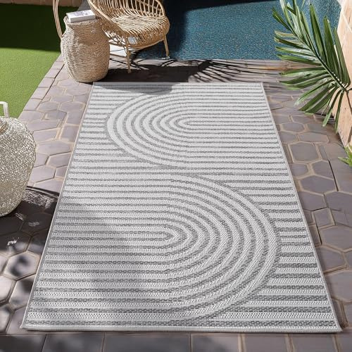 HomebyHome Outdoor Teppich Grau 80x150 cm Läufer, Wetterfest & UV-beständig, ideal für Küche, Balkon, Terrasse auch Wohnzimmer und Esszimmer, Skandinavisches Boho-Design