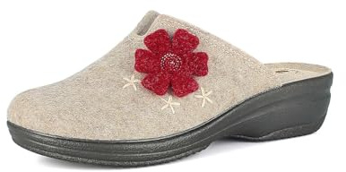 inblu Pantofole Donna Con Applicazione Fiorata, Leggera Zeppa E Plantare In Vera Pelle PantofoleDonna