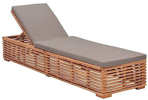 Nqyjm - Baño de sol con respaldo ajustable en 4 posiciones, chaise longue con cojín gris oscuro, madera de teca sólida, tumbona de playa, relax al aire libre para jardín, terraza, balcón y camping