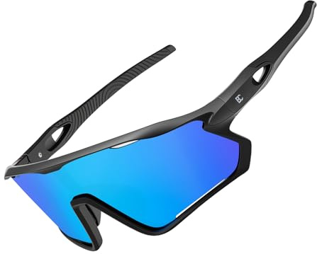BIRCEN Polarized Baseball Running Sunglasses: TR90 Sports Cycling Glasses for Men Women UV400 Protection for Driving MTB Blue Lens