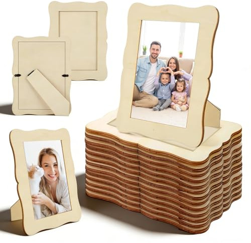 24 PCS DIY Wooden Picture Frames for Crafts, 14x19cm Unfinished Wooden Photo Frames Painting Picture Frame with Stand for Creative Art School Project Gift Making