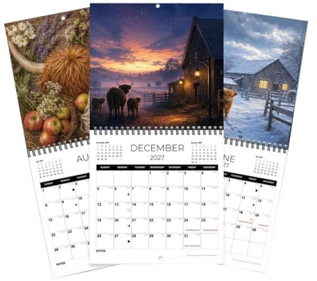 2027 Års Kalender Roliga Ko-Tryck Med Datumrutnätsplanerare | Väggkalender med 12 månader för klassrum, vardagsrum, sovrum, arbetsrum, djurälskare, studenter, tonåringar, vuxna och