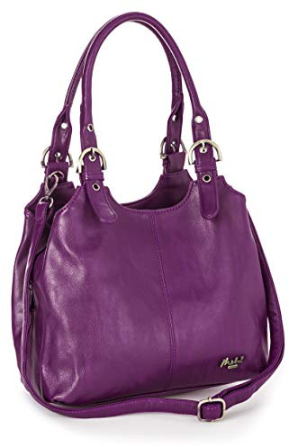 Mabel London Womens Multiple Pockets Handbag - Medium Size Multi Compartments Bag with a Long Shoulder Strap - AMELIA (Violet)