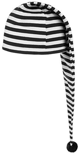 Lipodo Schlafmütze schwarz weiß gestreift (56 cm lang) - Damen und Herren - Nachthaube aus Baumwolle - Bommelmütze One Size (53-60 cm) - Nachtmütze mit Bommel - Zipfelmütze zum Schlafen für die Nacht