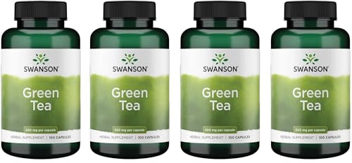 Swanson Green Tea Extract Supplement - Antioxidant Rich - 500 MG Green Tea Leaf Powder - 100 Capsules (4 Pack)