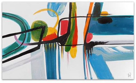 ADM - 'Astratto' - Quadro, dipinto a mano astratto su tela con decorazioni in rilievo e montato su telaio estetico alto - Multicolore - H70 cm