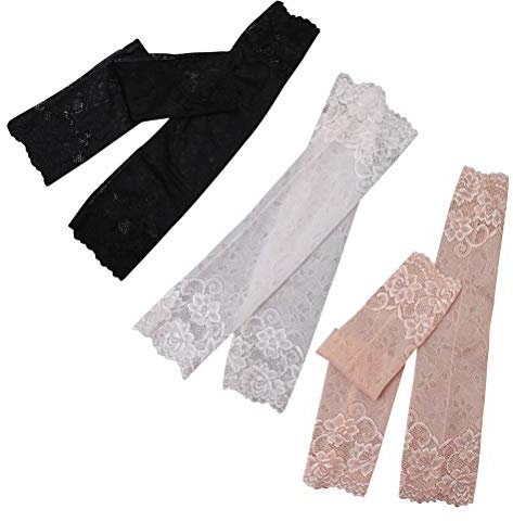 SUPVOX 3 Paar Spitze Armstulpen Atmungsaktive Armabdeckung Ellenbogenschutz für Sonnenschutz (Khaki, Schwarz, Weiß)