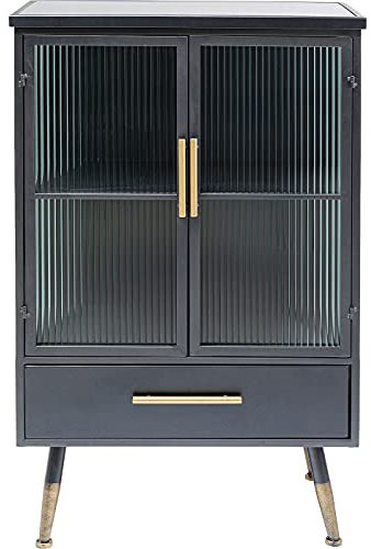 Kare Design Kommode La Gomera Schwarz/Gold, 2 Türen 1 Schublade, Schrank, Vitrine, Stauraum, für Wohnzimmer, Küche, Glastüren, Vitrinen Schrank, Highboard, 105x65cm