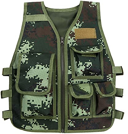 Alvivi Gilet Tattico da Pesca con Multitasche per Bambini Combat Vest Vestito Army Camouflage in Nylon per CS Costume di Halloween Carnevale Travestimento Army Green 8-14 anni