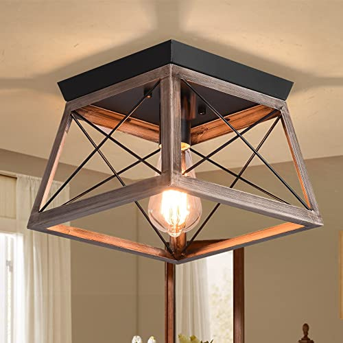 Ganeed Lámpara de techo industrial, lámpara de techo rústica de granja, mini accesorio de lámpara de techo con jaula de metal cuadrada para Kithcen Island Hallway Dormitorio Comedor Entrada, E27