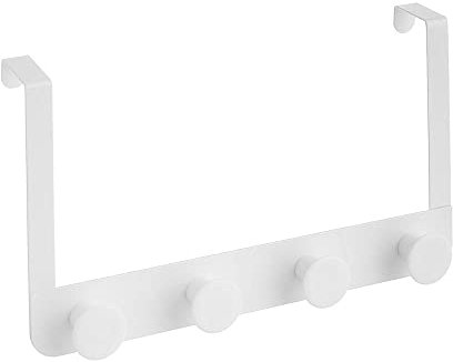 LOLAhome Percha Puerta 4 colgadores Blanco de Metal y ABS de 35x20 cm