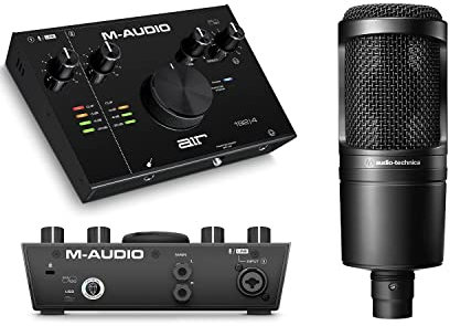 Audio-Technica AT2020 Cardioid Condenser XLR Microphone for Voiceover, Podcasting, Streaming and Recording, and M-Audio AIR 192x4 USB Audio Interface