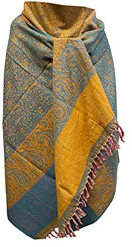 Ljusblå gul blommig halsduk skugga omslag ren yak ullhalsduk skugga dekoration ullfilt unisex överdimensionerad dubbelsidig lyxig ullscarf gåva, BLÅ, one size