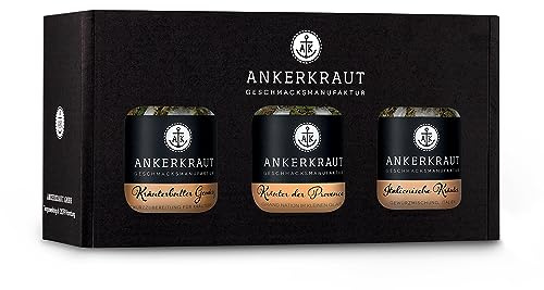 Ankerkraut Geschenkset Kräuter, Geschenk-Box mit 3 Kräutermischungen im Korkenglas, Leckere Geschenk-Idee Zum Kochen