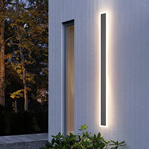 Klighten LED Wandlampe Lange Wandleuchte IP54 Dunkelgrau Wasserdicht Innen und Außenbereich Eisen-Acrylplatte Wandbeleuchtung für Gärten Villa, Terasse, Korridor, Warmweiß 3000K, 120CM/35W