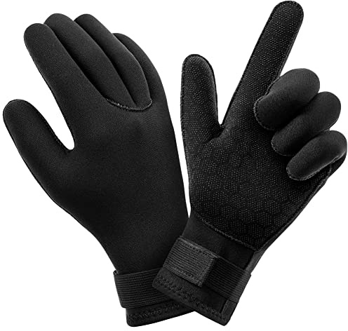 AUAUY Guanti in Neoprene Elastico, 3mm Guanti da Muta Termica, Guanti da Immersione con Polso Elastico e Particelle Antiscivolo, per Immersioni Snorkeling Surf Pagaia Kayak Nuoto (A-L)
