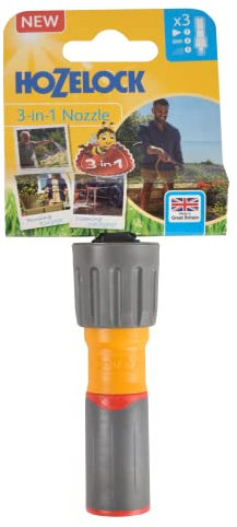 HOZELOCK – vattningsmunstycke 3-i-1, ergonomiskt mjukt grepphandtag, halkfri, 3 strålar, 1 ny duschstråle för skonsam vattning [100-100-224]