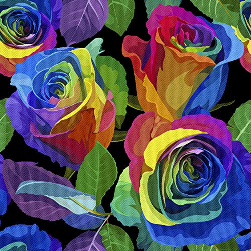 HEKO PANELS Stoff Oxford Wasserdichte Meterware Canvas-Stoff Polyester Stoff Zum Nähen Nähstoffe Dekostoffe Wasserabweisend Blickdicht Bunte Rosen 1 Meter 155 x 100 cm