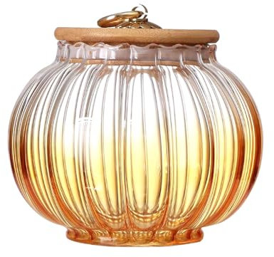 soulnioi 800ml Glass Pumpkin Jar With Lid Pumpkin Glass Container for Candy Sugar with Wooden Lid (Yellow)