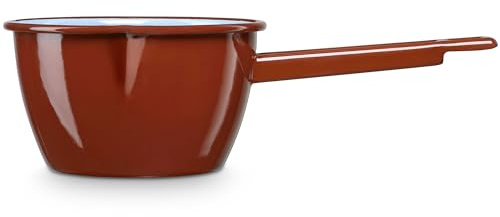 briebe Cazo Cocina con Pico Hervir Leche Acero Esmaltado 18 cm, Hervidor Vitrificado 2,15 L con Mango, Apto Inducción, Vitrocerámica, Fuego, Gas, Horno, Terra Vintage Marrón Teja