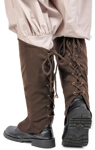KUOIN Medieval Pirate Linen Boots Cover, Renaissance Drawstring Leg Wrap Costume Accessories (Brown)