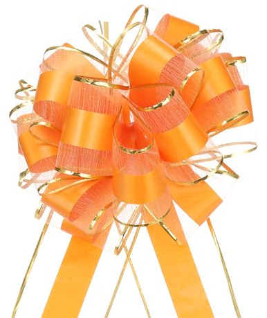 QUARKZMAN 5pz 6 Fiocchi Regalo Grandi Dorato, Fiocchi Regalo per Auto Organza Nastro per Cestini per Auto Nuziali Regali Fiocco Natale, Arancione