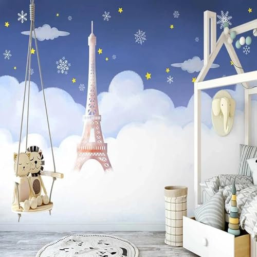 MIXUEXUNLU Wallpaper Romantic Iron Tower Starry Sky Children's Room Background Wall Home Decoration Mural Creative Mural Art Poster
