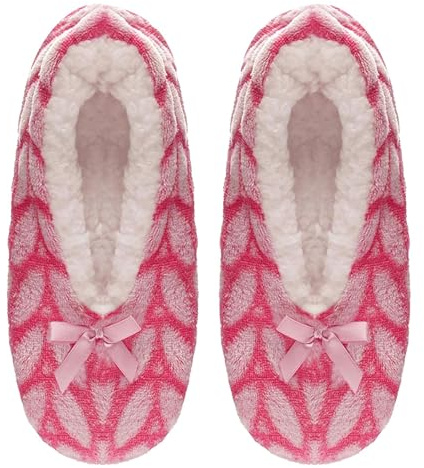 A2Z Ladies Sherpa Lined Slipper Bow Fluffy Socks Comfortable For Daily Footwear Warm Winter Cozy - Socks LS527 Pink M-L