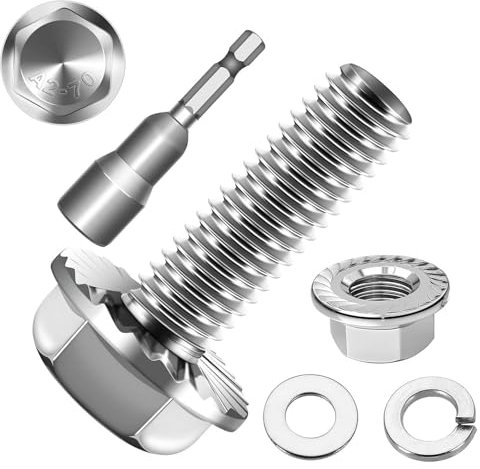20 Stück M6x20 Sechskantschrauben, Flansch Schrauben, Edelstahl A2 V2A, Außensechskan, Vollgewinde, Unterlegscheiben, Federringe & Muttern/Schrauben-Sortiment mit Magnetischem Sechskant-Bit