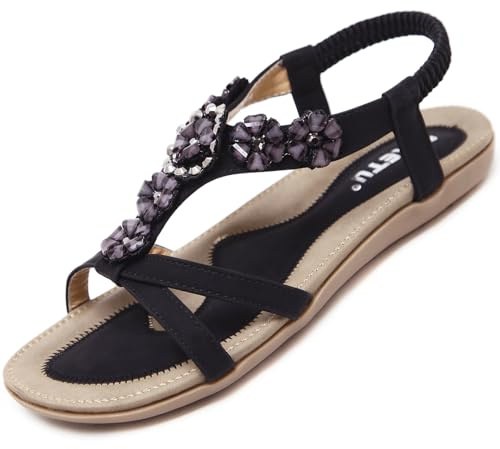Acfoda Sandales Femme Été Confortable Bohême Plates Chaussure | Elégant,Sandalette Nus Pieds,Plage Tongs,Léger Mules,Orthopédiques