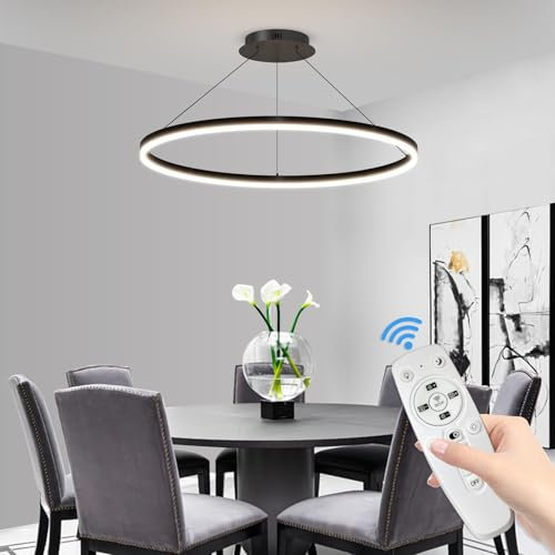 Mikeru 40cm Runder Pendelleuchte, LED Pendelleuchten Höhenverstellbar 10% Bis 100% Dimmbare Büro Modern Beleuchtung Hängeleuchte 1 Ring 3000k/4500k/6500k für Kücheninsel, Wohnzimmer
