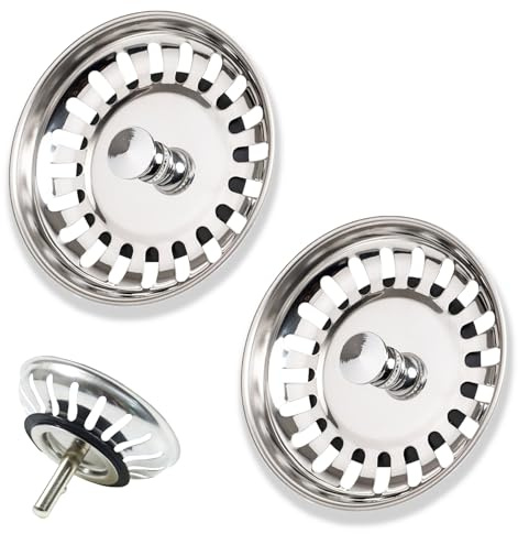 Jinpojun 2 Pezzi Tappo Lavandino Cucina, Filtro Lavello Cucina Acciaio Inox 79,3mm con Comoda Chiusura, Tappo Cestello per Lavabo Foro Colino, Ideale Come Ricambio per Lavello