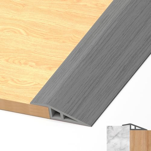 LIHIQIYA PVC Türschwellen Leiste, Übergangsprofil Selbstklebend, Übergangsleiste Boden Höhenausgleich Abdeckleiste für Parkettböden Laminate Schwellen (Grau Holz, 7mm bis 10mm, 1M)