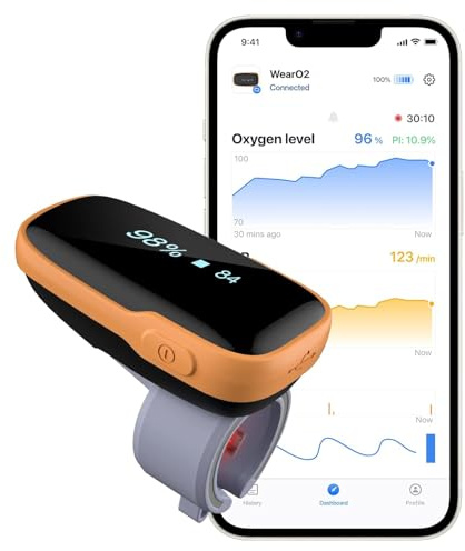 Viatom WearO2 Oxymètre à anneau, Oxymètre Rechargeable avec Bluetooth, Alerte par Vibration et Surveillance du Sommeil, Compatible iOS/Android, Autonomie 16h, Moniteur de SpO2 pour Santé