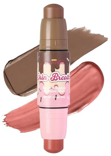 UCANBE Stick Blush et Bronzer 2-en-1, Set de Fard à Joues Crème et Stick de Contouring, Maquillage Multi-Usage Teint Haute Pigmentation Facile à Estomper et Adapté aux Voyages (03 Jus de pêche)