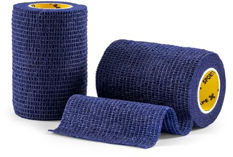 SPORTTAPE Self-Adhesive Cohesive Bandage, 2 Rolls - 7.5cm x 4.5m, Navy Blue | Compression & Vet Wrap for Dogs, Horses, Sports Stretch Tape for Football, Ankles, Joints, Fingers, Wrists & Sock Tape
