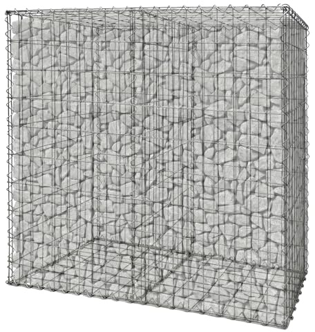 Relaxdays Gabión, pantalla de jardín, cesta de piedras, acero plateado | alambre galvanizado 3,5 mm, 100x100x50 cm, gaviones